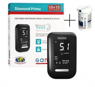 Gamma PRIMA + 25 тест полосок Глюкометр Diamond бессрочная гарантия