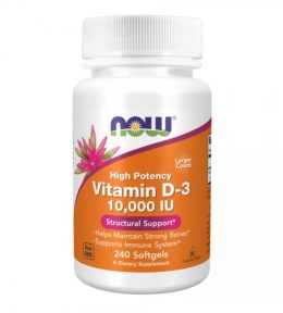 NOW Vitamin D-3 / Вітамін D-3 10000 MО у м'яких капсулах №240