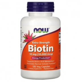 NOW Biotin / Биотин 10 мг (10000 мкг) повышенная прочность в вегетарианских капсулах №120