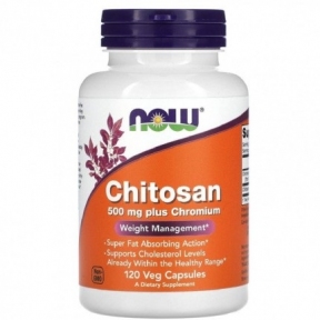 NOW Chitosan plus Chromium / Хитозан с хромом 500 мг жиросжигатель в капсулах №120