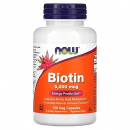 NOW Biotin / Біотин 5 мг (5000 мкг) підвищена міцність у вегетаріанських капсулах №120